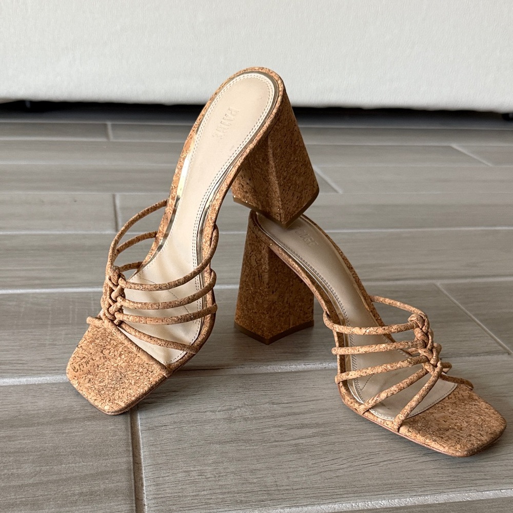 PAIGE Tan Cork Strappy Heels